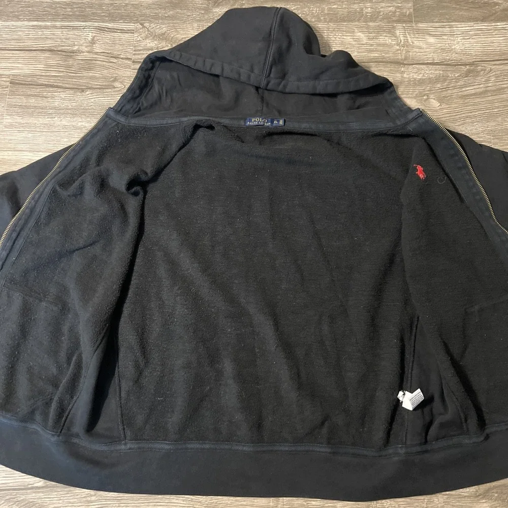 Polo Ralph Lauren Full Zip Fleece Lined Hooded Black Sweatshirt Size XL